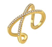 Gilieyer Criss Cross Rings for Women, 14K Gold Plated X Ring Simulated Diamond Cubic Zirconia Open Ring Crossover Finger Band Dainty Simple Ring for Women Engagement Wedding (Gold)