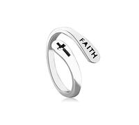 Gilieyer Cross Rings, Christian Ring Open Adjustable Religious Inspirational Rings Jesus Bible Verse Jewelry for Women Teen Girl (Faith Silver)