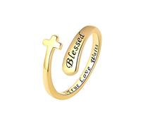 Gilieyer Cross Rings, Christian Ring Open Adjustable Religious Inspirational Rings Jesus Bible Verse Jewelry for Women Teen Girl (Blessed Gold)