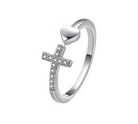 Gilieyer Cross Rings, Christian Ring Open Adjustable Religious Inspirational Rings Jesus Bible Verse Jewelry for Women Teen Girl (Heart Silver)