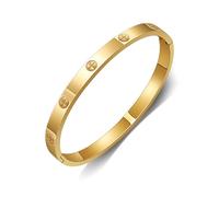 GILIEYER Gold Plated Love Friendship Bracelet, Stainless Steel Cubic Zirconia Bracelet Bangle Cuff Dainty Clover Bracelets for Women Girls (19, Cross without Zircon-Gold)