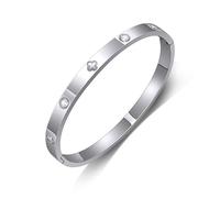 GILIEYER Gold Plated Love Friendship Bracelet, Stainless Steel Cubic Zirconia Bracelet Bangle Cuff Dainty Clover Bracelets for Women Girls (19, Clover-Silver)