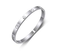 GILIEYER Gold Plated Love Friendship Bracelet, Stainless Steel Cubic Zirconia Bracelet Bangle Cuff Dainty Clover Bracelets for Women Girls (19, Heart-Silver)