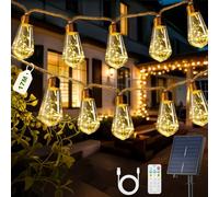 Giliwosy Solar Outdoor Hemp Rope Lights, 1800mAh Garden String Festoon Light 17m/30 LED Shatterproof Bulbs 8 Modes & Timer Dimmable Hanging Bulb Light with Remote Control USB Charge IP65 Gazebo Fence