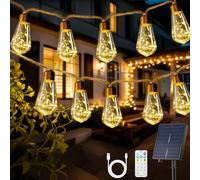 Giliwosy Solar String Lights Outdoor Garden, 10m/16 LED Dimmable Garden Hanging Light Bulbs with Remote Control 1200mAh Battery Fairy Light IP66 Rope Light with 8 Mode & Timer for Patio Party Decor