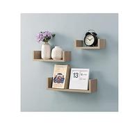 GILL HK Breman Set of 3 U Shape Wall Floating Shelves Shelving Unit Storage Shelf Living Room Bedroom Kitchen Decorative Display Oak Decor Indoor Furniture