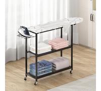 GILLAS Ironing Board with 2 Tier Storage Basket, Movable Ironing Board Full Size for Iron Rest & Clothes, Tabletop Ironing Boards, Ironing Stand Iron Boards Ironing Table Rustic, White