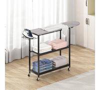 GILLASIron & 2-Tier Storage Basket, Full-Size Ironing Board for Rest & Clothes, Rustic Ironing Stand