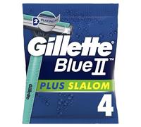 Gillette Blue II Plus Slalom Disposable Razors x4, Two Platinum-Coated Blades, Water-Activated Lubrication Strip, Easy-Grip Handle, Pivoting Head, 5x Close Smooth Shaves