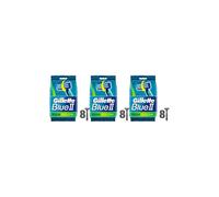 Gillette Blue II Plus Slalom Men's Disposable Razors - 3 Packs of 8 Razors Each, Lubrastrip with Aloe, Soft Ultragrip Handle, Pivoting Head