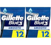 Gillette Blue3 Men's Disposable Razors x12, 3-Blades Razor, 40° Pivoting Head, Lubrastrip (Pack of 2)