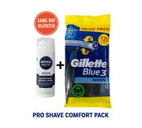 Gillette Blue3 Smooth Razors 12 Pack (120 Shaves) + NIVEA Men Shaving Foam 50ml