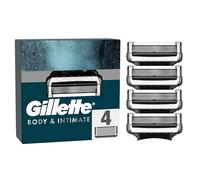 Gillette Body and Intimate Razor Blades Men, 4 Razor Blade Refills with Lubrastrip, Formulated for Pubic Hair, Gentle and Easy to Use, Dermatologist Tested