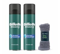 Gillette Extra Comfort Shave Gel 200ml x2 + Cotton Face Towel - Men’s Shaving Gel for Sensitive Skin, Smooth Glide, Razor Burn Protection Grooming Set