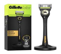 Gillette Labs Men's Razor + 1 Razor Blade Refill, with Exfoliating Bar, Includes Premium Magnetic Stand, Black & Gold Edition