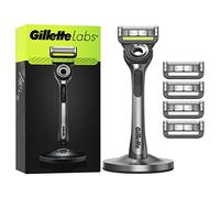 Gillette Labs Men's Razor with Exfoliating Bar, Black, 5 Replacement Razor Blades, Metal Magnetic Base, Razor Kit with 5 Blades and Base