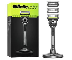 Gillette Labs With Exfoliating Bar, Gillette Men's Shaver, 1 Handle, 3 Blade Refills, With Premium Magnetic Holder