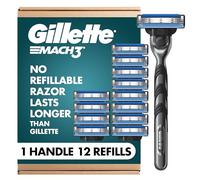 Gillette Mach3 Razor Blade for Men, Razor Handle, 12 Blade Refills