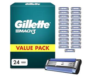 Gillette Mach3 Razor Blade Refills for Men, Pack of 24, Compatible with Mach3 Razors, 3 Blade System, Stronger Than Steel Blades, Enhanced Lubrastrip, Smooth Shave