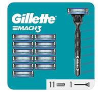 Gillette Mach3 Razor with 3 Blades for Men, 1 Handle + 12 Razor Blades, with Stainless Steel Handle