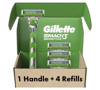 Gillette Mach3 Sensitive Razors for Men 1 Razor 5 Razor Blade Refills Designed for Sensitive Skin