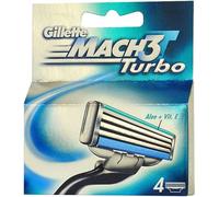 4pc Mens Gillette Mach3 Turbo Razor Blades - blades gillette turbo 4 mach3 pack cartridges razor genuine mens 100