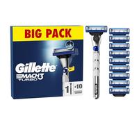 Gillette Mach3 Turbo Men's Razor with 9 Refills | Safety Razors for Men, 3 Blades for a Smooth Shave, Fits All Mach3 Handles