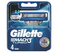 Gillette Mach3 Turbo Razor Blades Men, Pack of 4 Razor Blade Refills, Stronger Than Steel Blades, Enhanced Lubrastrip