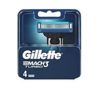 Gillette Mach3 Turbo Replacement Blades for Men's Razor, Designed with Precise Cut Steel to Last 15 Shave Per Blade 4 Pcs