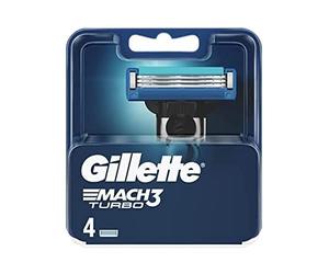 Gillette Mach3 Turbo Replacement Blades for Men's Razor, Designed with Precise Cut Steel to Last 15 Shave Per Blade 4 Pcs