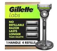 Gillette Mens Razor with Exfoliating Bar by GilletteLabs, Shaving Kit for Men, Includes 1 Handle, 4 Razor Blade Refills, 1 Premium Magnetic Stand
