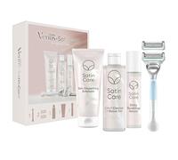 Gillette Satin Care Razor Women's and Intimate Care Set, Women's Razor Intimate Area + 2 Razor Blades, Exfoliating (177 ml), 2-in-1 Cleansing and Shaving Gel (190 ml), Serum (50 ml), Cosmetic Bag