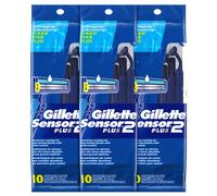 Gillette Sensor2 Plus Fixed Men's Disposable Razor 10 Count (Pack of 3) Blue