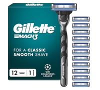 Gillette UEFA Champions League Edition Mach3 Razor for Men, Plus 12 Refills | 3-Bladed, 1 Razor, 12 Blade Refills, with Stainless Steel Handle, Lubrication Strip