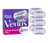 Gillette Venus Deluxe Smooth Swirl Razor Blades Women, Pack of 6 Razor Blade Refills, Lubrastrip with A Touch of Vitamin E