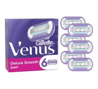 Gillette Venus Deluxe Smooth Swirl Razor Blades Women, Pack of 6 Razor Blade Refills, Lubrastrip with A Touch of Vitamin E