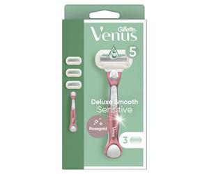Gillette Venus Extra Smooth Sensitive Rose Gold Razor for Women with Metal Handle + 3 Extra Blades, with 5 Blades