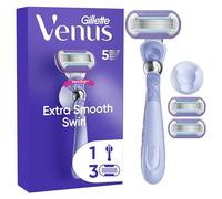 Gillette Venus Extra Smooth Swirl Women’s Razor, 3 Refill Razor Cartridges, Pivoting Reusable Handle and Shower Holder