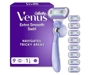 Gillette Venus Extra Smooth Swirl Women's Razor, 1 Handle, 9 Blade Refills | 5-Blade System, FlexiBall Technology to Prevent Nicks and Cuts, Up to 30 Days of Smooth Shave Per Refill