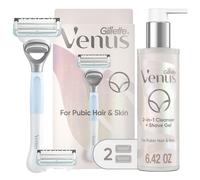 Gillette Venus for Pubic Hair and Skin Shaving Set Womens Razor 1 Handle + 2 Blade Refills + 2-in-1 Cleanser
