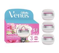 Gillette Venus Pro ComfortGlide Pomegranate Scented Tropical Women’s Blades with Olay Moisturiser, 3 Refill Blades Cartridges, Reusable Metal Handle and Shower Holder