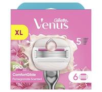Gillette Venus Pro ComfortGlide Pomegranate Scented Tropical Women’s Blades with Olay Moisturiser, 6 Refill Blades Cartridges, Reusable Metal Handle and Shower Holder