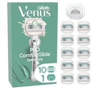 Gillette Venus Pro ComfortGlide Sensitive Razor Blade Refills for Women, 10 Count - Aloe Vera Moisture Bars, Smooth Close Shave, Sensitive Skin Comfort, Includes Blade Cover