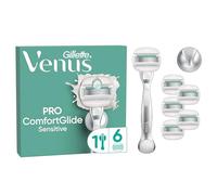 Gillette Venus Pro ComfortGlide Sensitive Razor for Women, 1 Handle & 6 Blade Refills - Aloe Vera Moisture Bars, Durable Metal Handle, Shower Holder, Smooth Close Shave