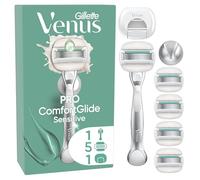 Gillette Venus Pro ComfortGlide Sensitive Women’s Razor with a Touch of Aloe, 5 Refill Razor Cartridges, Reusable Metal Handle and Shower Holder