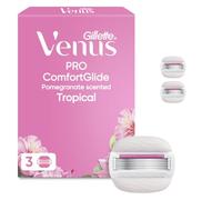 Gillette Venus Pro ComfortGlide Pomegranate Scented Tropical Women’s Blades with Olay Moisturiser, 3 Refill Blades Cartridges, Reusable Metal Handle and Shower Holder