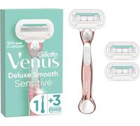 Gillette Venus Deluxe Smooth Sensitive Women's Razor with Rose Gold Metal Handle + 3 Refill Blades
