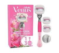 Gillette Venus Razor, PRO ComfortGlide Pomegranate Scented Tropical 5 Blade Women's Razor + 3 Razor Blades + Shower Hook