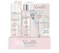 Gillette Venus Shaving Set for Pubic Hair and Skin, 1 Venus Handle, 2 Razor Blades, 2 in 1 Cleanser and Shaving Gel for Women, 190 ml, Soothing Serum for Intimate Care 50 ml