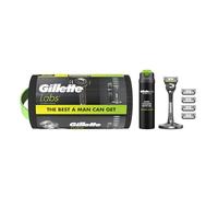 GilletteLabs Men's Razor, 1 Handle & 5 Blade Refills | Manual Shaving Razor with Exfoliating Bar, Includes Premium Magnetic Stand, Shave Gel, Washbag Gift Set
